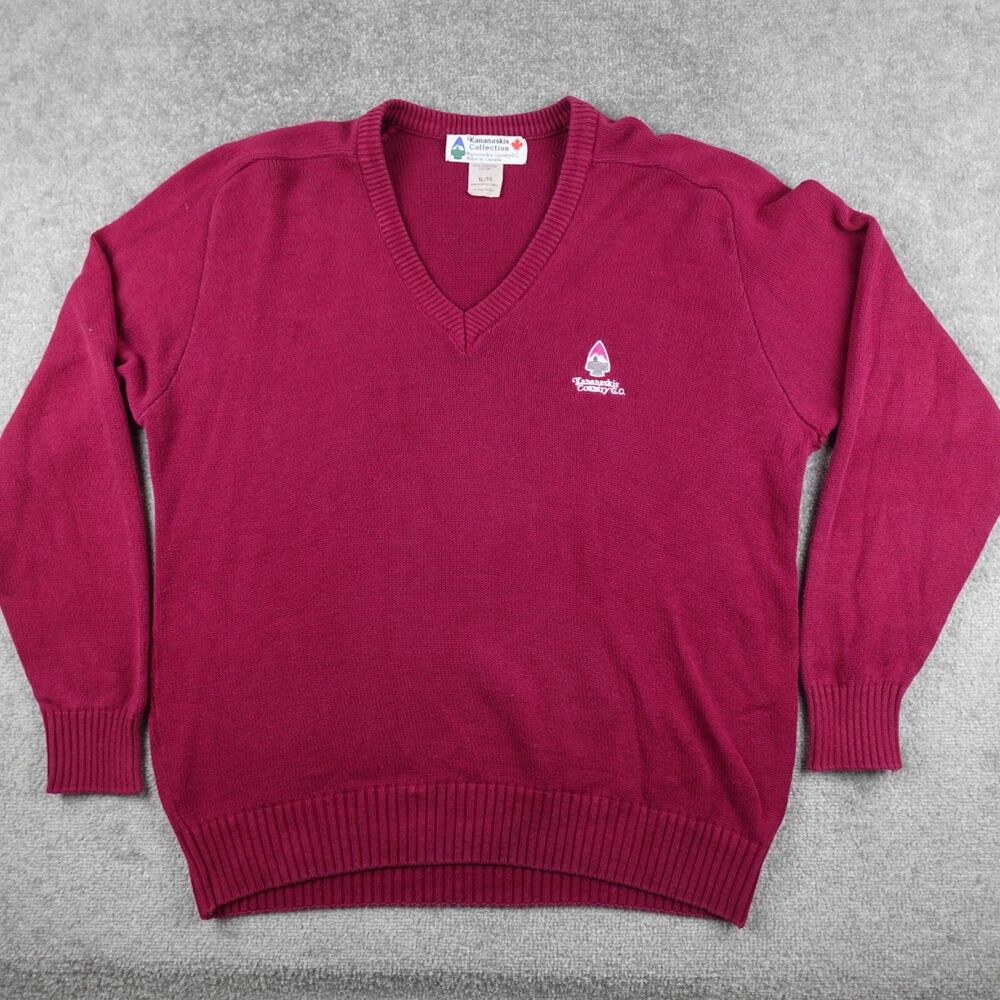 Vintage Kananaskis Collection Sweater Mens XL Red Knit V-neck Cotton Canada Made